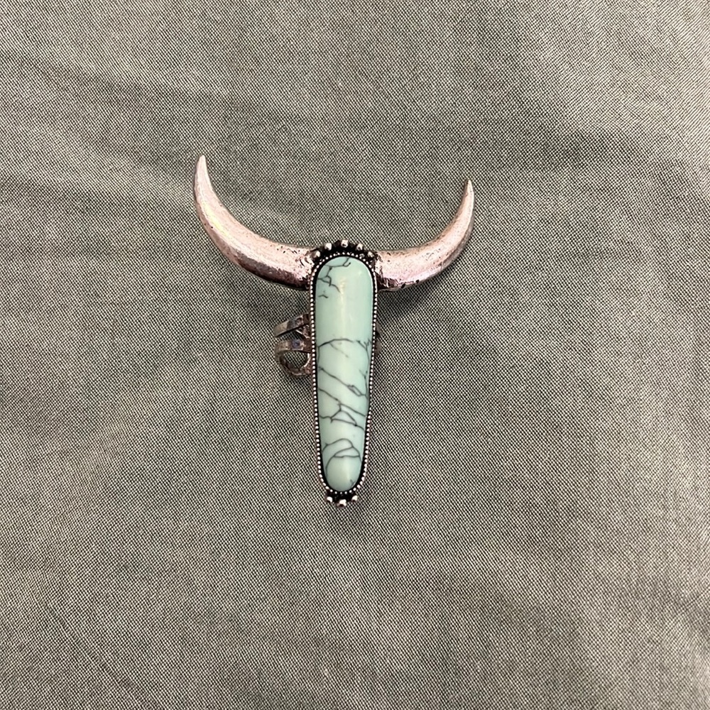 Adjustable silver and turquoise steer ring